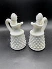 Fenton Hobnail Milk Glass Cruet Set Vintage 2pc Excellent Stoppered Bottles