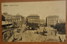 ANTICA CARTOLINA GENOVA - PIAZZA PRINCIPE- ANIMATA - TRAM - VG 1915
