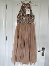 2 x ASOS Bridesmaid midi tulle dresses with sequins in muted blush UK 10 Rrp £85