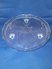 Vintage Pressed Glass 3 Footed Cake Stand With Lily Pad Leaf Design.