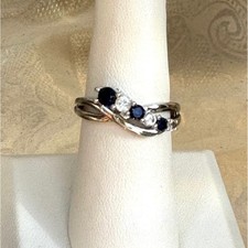 925 STERLING SILVER LONDON BLUE AND COLORLESS TOPAZ RING SIZE 6.5 SKY