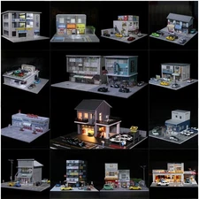 Diorama 1/64 Car Garage Model LED Lighting City Parking Lot Building Scene Model