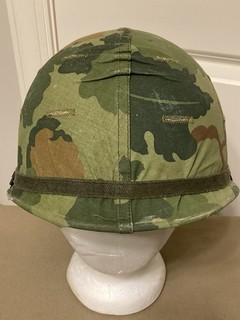 Original Vietnam Era M1 Helmet with Mitchell Cover Helmet Band & Complete Liner