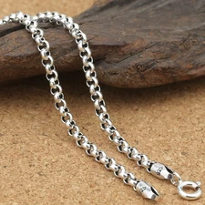 Pure Solid 925 Vintage Sterling Silver Necklace 3mm Rolo Link Chain 18-30inchL