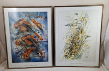 2x Wandbild Thomas Weissenberger Kunstdruck gerahmt (Violine & Saxophone) 90er