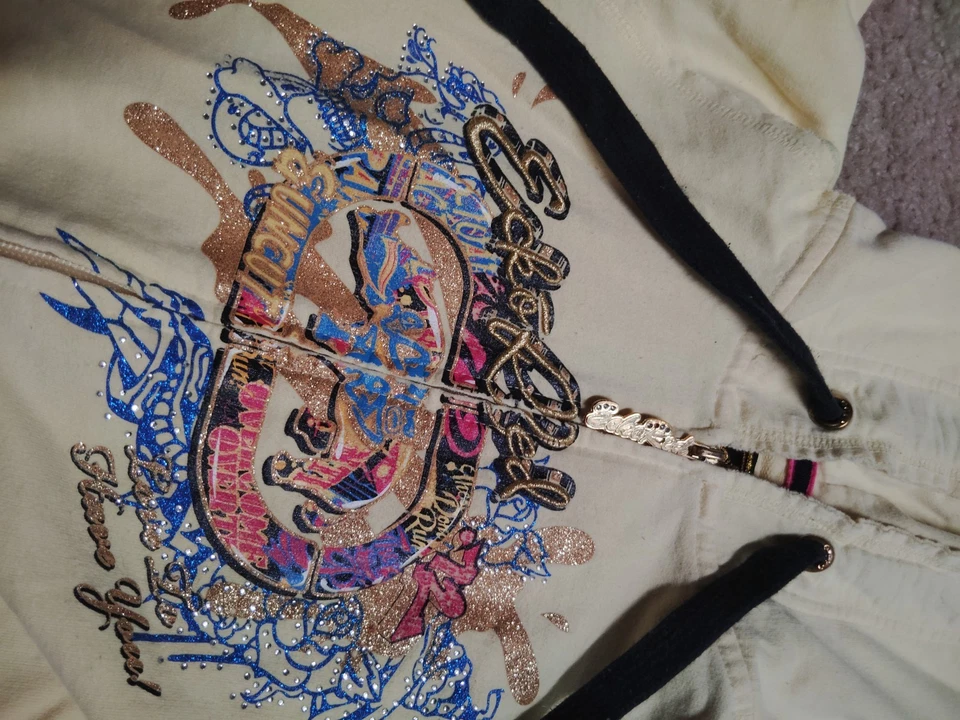 Sudadera con Capucha Ecko Roja con Cremallera XS Amarillo Calavera Tatuaje Gráfico Y2K Streetwear Rara Foto 4 de 4