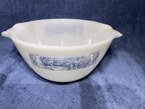 Vintage Fire King/Anchor Hocking Currier& Ives Cinderella Mixing Bowl. Western