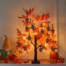 24" Lighted Fall Maple Tree Thanksgiving Home Decor with 24 LED Lights