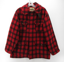 VINTAGE Woolrich Jacket Men 40 Red Wool Mackinaw Buffalo Plaid Hunting 70s 80s