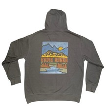 Eddie Bauer Hoodie Unisex Gray Pullover Back Graphic Mountain Logo