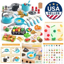105Pcs Kids Kitchen BBQ Playset Pretend Cooking Pots Pans Food Utensils Toys
