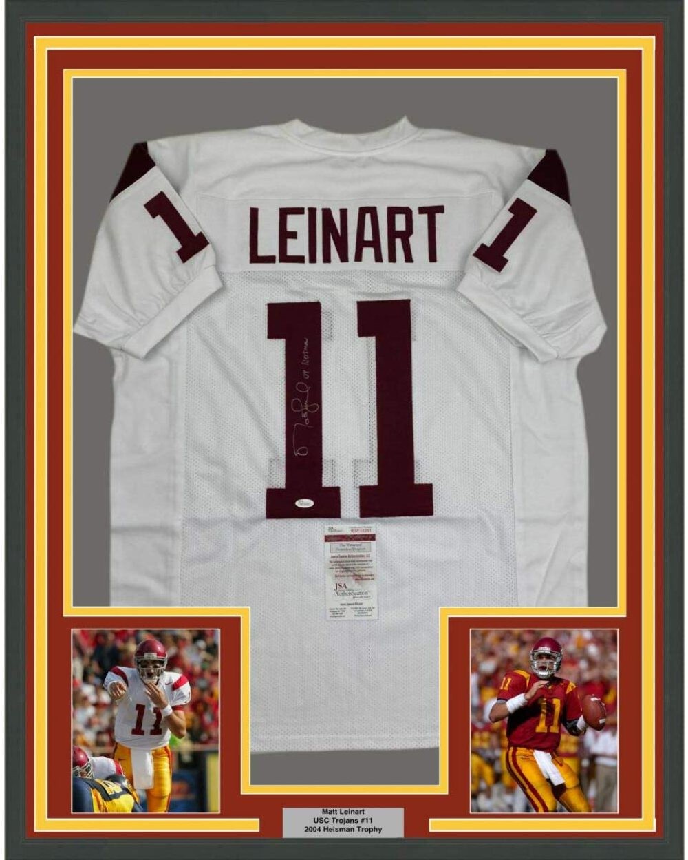 Matt Leinart Autographed Signed USC Trojans FRAMED / 04 Heisman 33x42 USC White Jersey JSA COA 