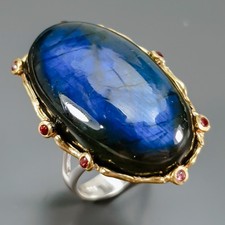 Handmade 45 ct Natural Labradorite Ring 925 Sterling Silver Size 8 /R443649