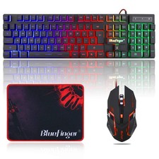 BlueFinger RGB Gaming Keyboard and Backlit Mouse Combo, USB Wired, LED Gaming Se