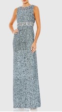 Mac Duggal SZ 10 Sleeveless Sequined Slate Blue Gown Formal Wedding Pageant