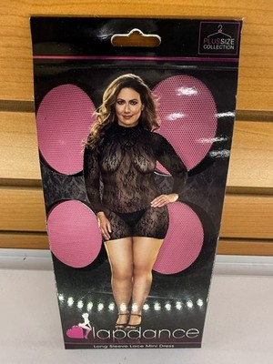 Lapdance  Long Sleeve Dance Sexy Stripper Black Lace Night Nylon Mini Dress $39