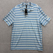 Adidas Golf Polo Shirt Mens Large Blue Ivory Two Color Striped Performance NEW