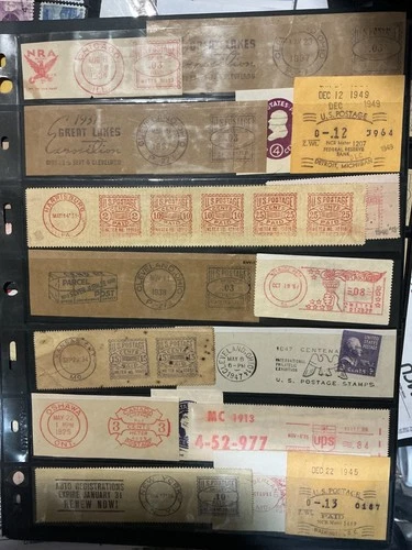 U.S. Stamps USA  1 page USED POSTAGE METER strips collection lot of 17