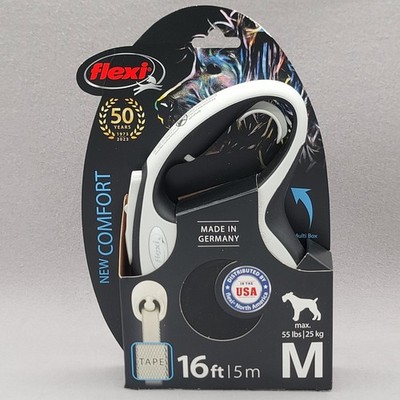 Flexi New Comfort Retractable Dog Leash 16ft Tape Medium 55lbs Black Grey NEW