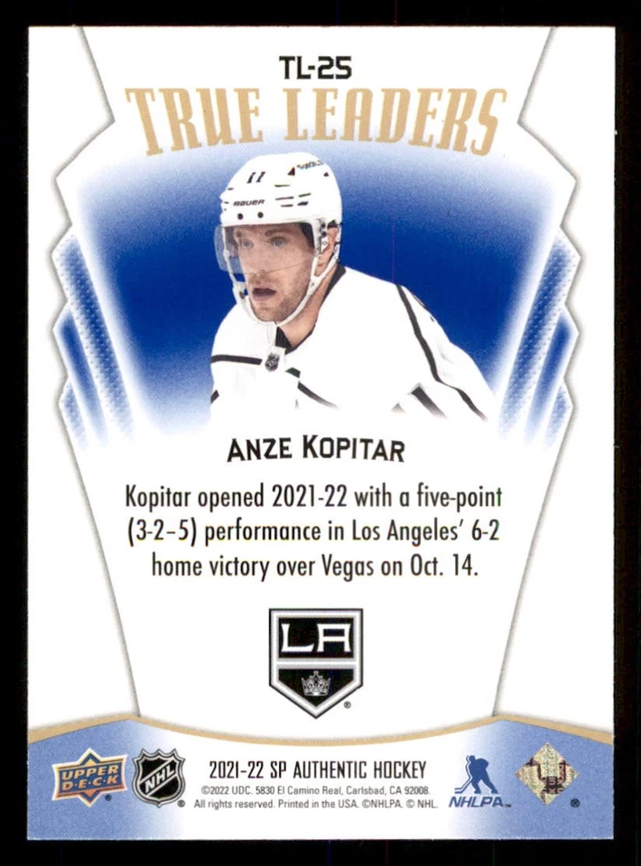 2021-22 SP Authentic True Leaders Blue #TL25 Anze Kopitar - Image 2 of 2