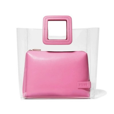 Staud Shirley Transparent Handbag Tote Leather PVC Clear Pink Medium NWT