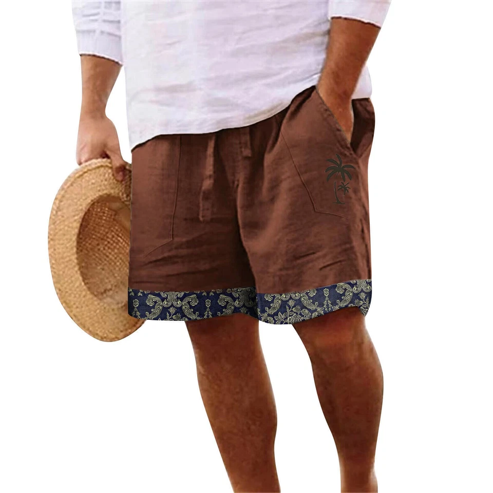 Шорты мужские HawaiiBeach хлопок лен повседневные свободные шорты брюки с цветочным принтом #SML - Изображение 4 из 4