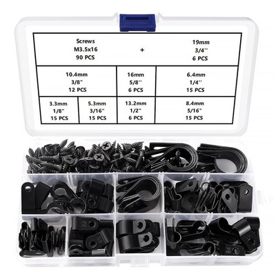 90 STCK. 8 Größen R/U-Typ Kabelclip Drahtklemme Kit, Nylon Schraube Montagekabel Fas
