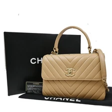 CHANEL Trendy CC V Stitch Chain Shoulder Hand Bag Leather Beige GHW 770RL387