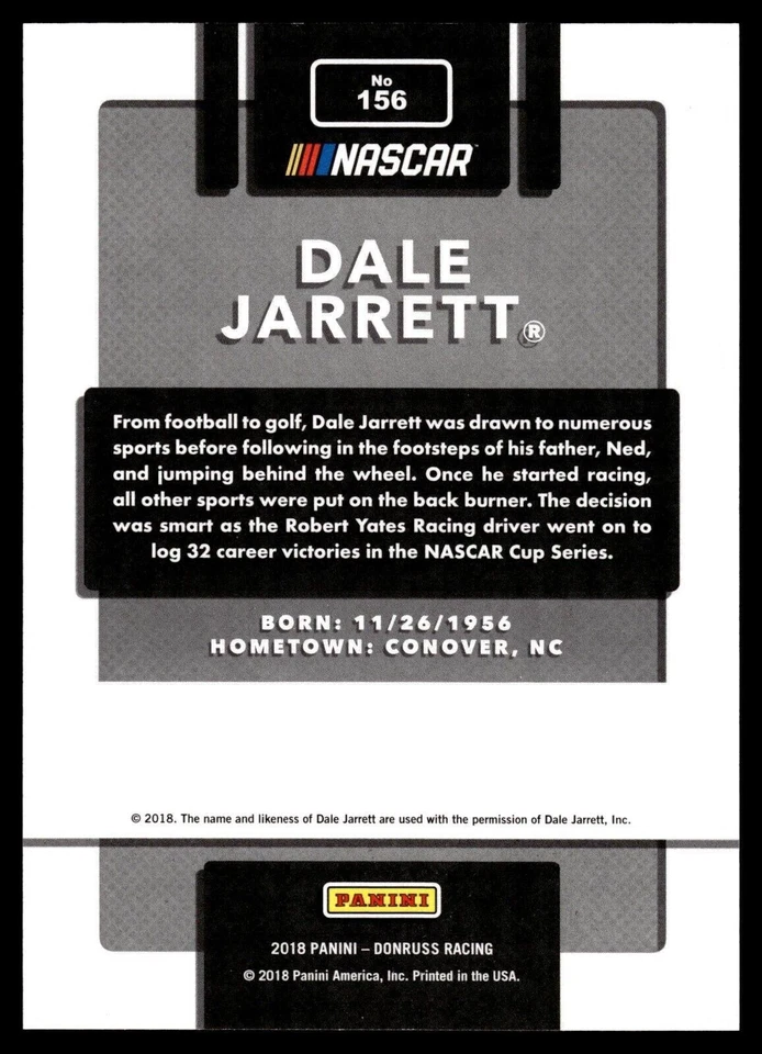 2018 Donruss Racing #156 Gold Foil #188/499 Dale Jarrett - Image 2 of 2