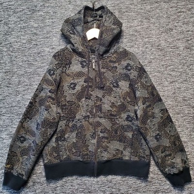 Marc Ecko Full Zip Hoodie Mens Large Black Gray Japanese Dragon Y2K Print Hoodie