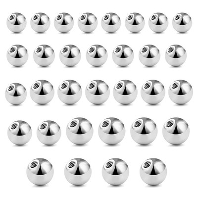 32 PCS Piercing Kugeln 1,2mm Silber Ersatzkugel Schraubkugel 3/4/5/6mm Kugel für