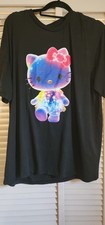 Unisex Black Hello Kitty Graphic Print T-Shirt Crew Neck Short Sleeve Cotton X