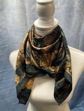 Vintage 1970s Women  s Moody Black Floral And Geometric Pattern Scarf 34x34  