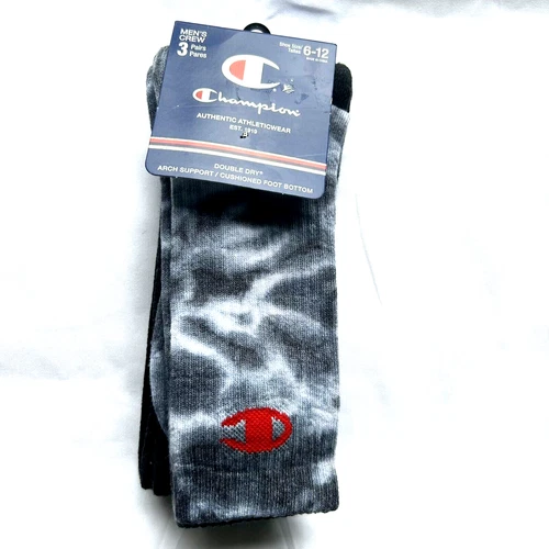Champion Crew Socks 3 Pairs Men's 6-12 Tye Dye/Dark Gray/Black-image