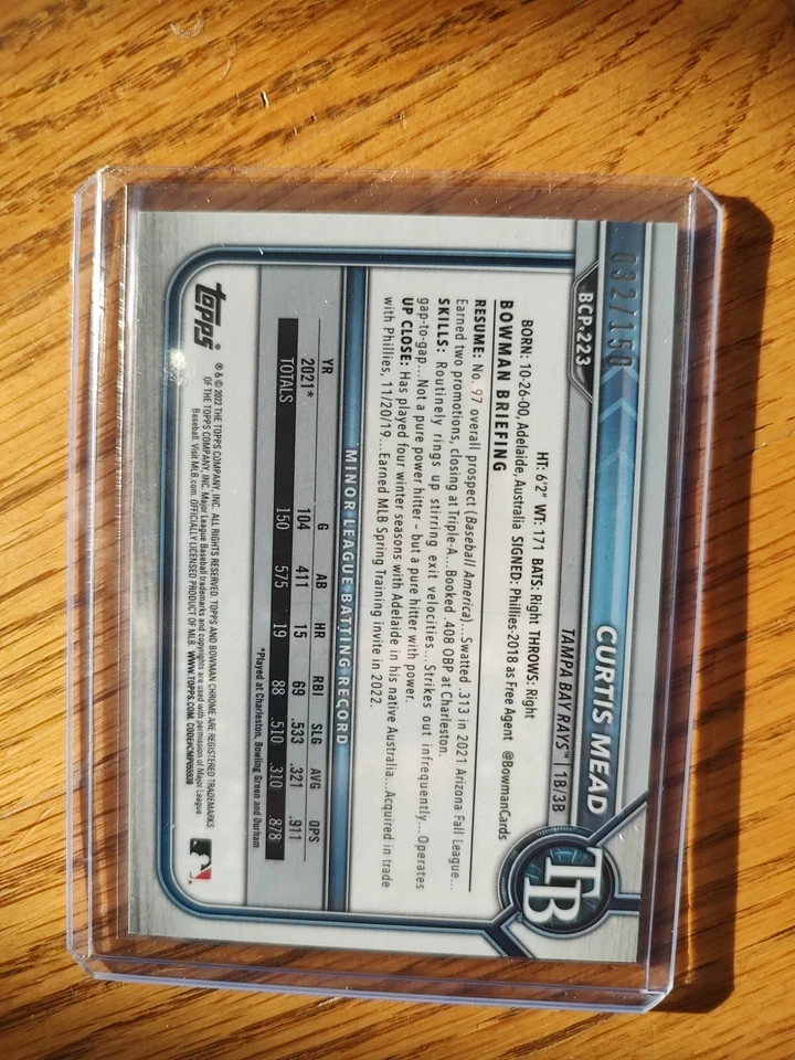 2022 Bowman Chrome /150 RC #bcp-223 Curtis Mead Blue Mojo Refractor Mega Box - Image 2 of 2