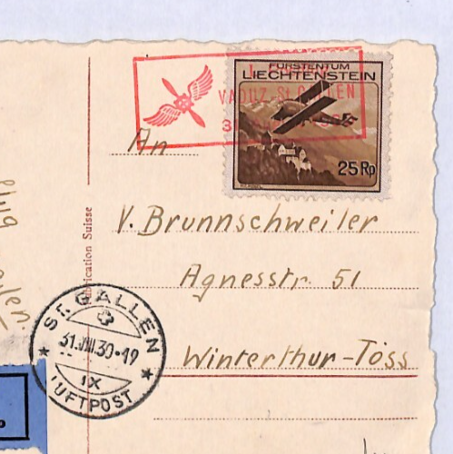LIECHTENSTEIN Air Mail Card 1930 FIRST FLIGHT ST GALLEN Switzerland Vaduz YX334 - Picture 1 of 12