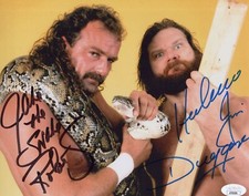 WWE- Hacksaw Jim Duggan & Jake the Snake Roberts signed 8x10 photo JSA COA