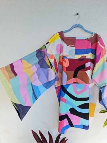BELINDA HERANOVA Free Size Kaftan Kimono Tunic Dress Cotton Patchwork OOAK OSFA - Picture 2 of 8