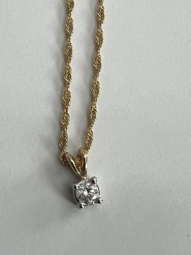 Diamond Solitaire Pendant (.15 TCW) on 18" Long 14K Yellow Gold Chain - Picture 2 of 9