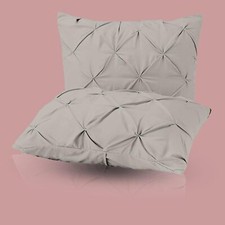 Standard Pillow Shams Set Pintuck Silver Grey 100 Microfiber Envelope Closur...
