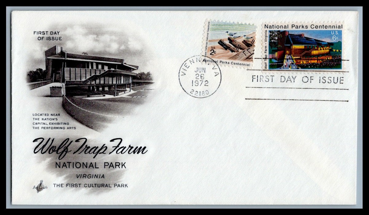 US FDC # 1452 6c Wolf Trap Farm ArtCraft w / 1440 1972, 9d456 | eBay
