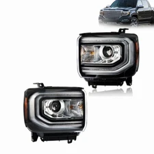 For 2016 2017 2018 GMC Sierra 1500 Chrome Headlight Assembly HID Left&Right Side