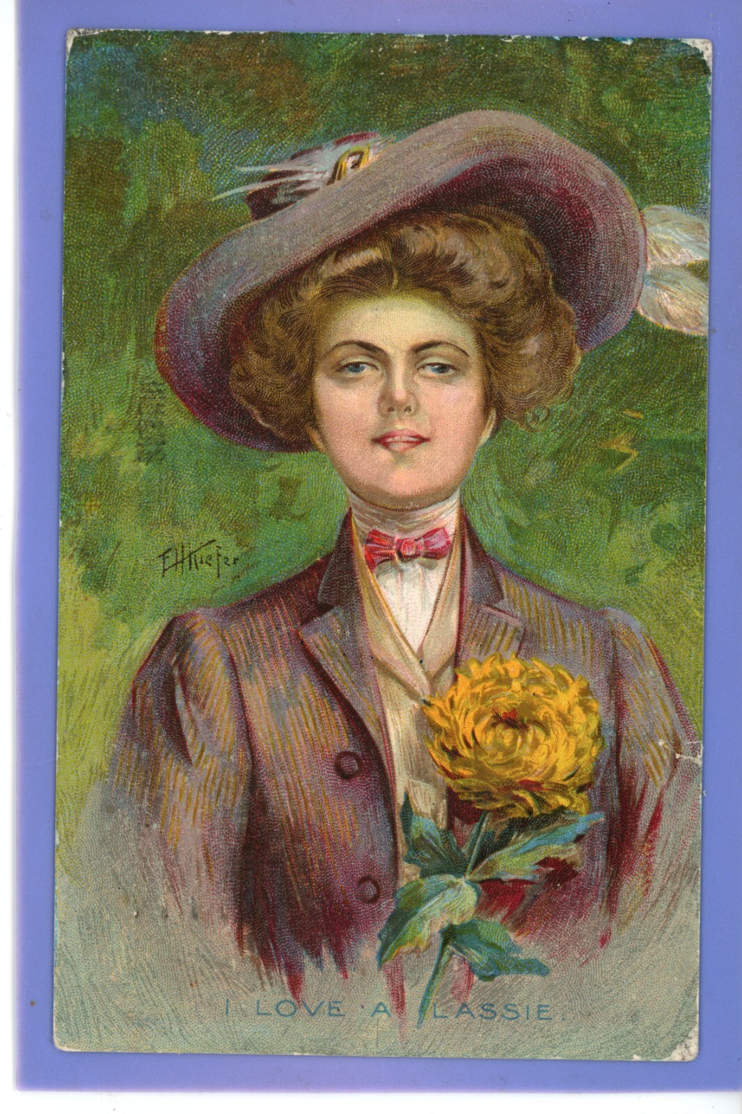 OLD VINTAGE 1913 POSTCARD BEAUTIFUL WOMAN I LOVE A LASSIE GLAMOUR