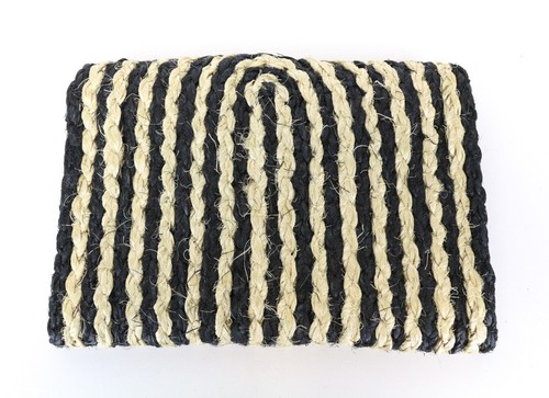 MAISON SCOTCH Women Bag OS Brown Straw Braided Striped Summer Clutch - Picture 2 of 5