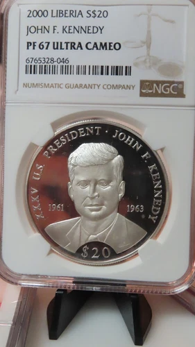 NGC PF67 Ultra Cameo Liberia 2000 John F. Kennedy .999 Silver $20 proof