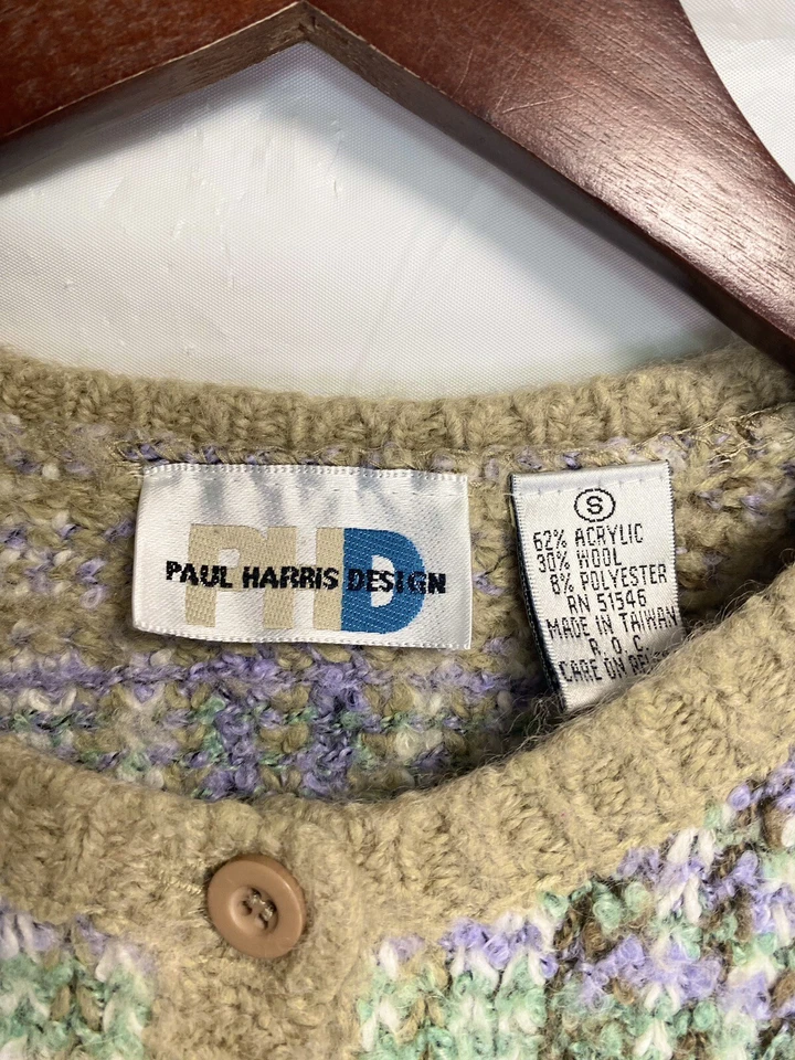 Suéter de lana tejido a rayas colorido diseño Paul Harris vintage pequeño para mujer Foto 3 de 3