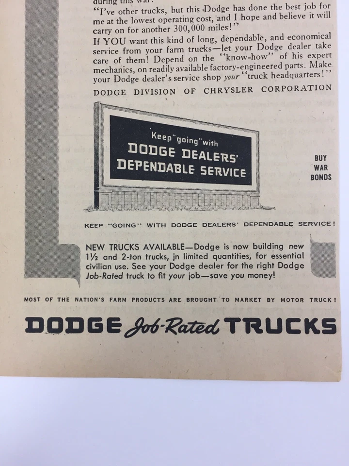 WWII 1945 New Dodge Trucks Big trucks. Farm Trucks Print Ad Please Buy War Bonds - Image 4 of 4