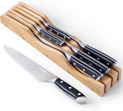 6Pcs Kitchen Knife Set with In-Drawer Bamboo Knife Organizer- 3.5-8 Inch Set