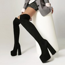 Platform 14.5cm Very High Block Heel Over The Knee Boots Womens Stylish Shoes sz