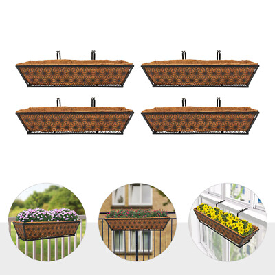 4pc Flower Boxes for Deck Railings Planter Boxes,Garden Hanging Flower Planter
